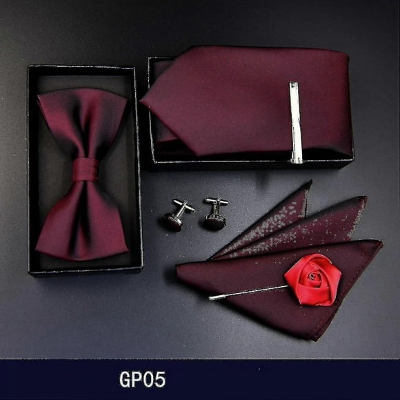 Set Of 6 Men's Tie Fashion Neckties Necktie Wedding Party Meeting Outfit (bow Tie, Tie Clip, Tie, Pocket Square, Cufflinks, Corsage),go05
