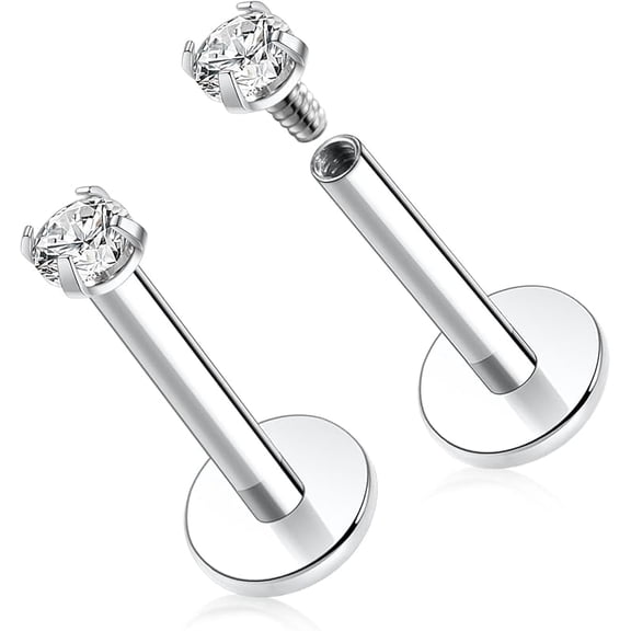 G23 Titanium 16G 6/8/10mm Clear CZ Internally Threaded Labret Monroe Lip Studs 6mm Helix Cartilage Tragus Earring Piercing