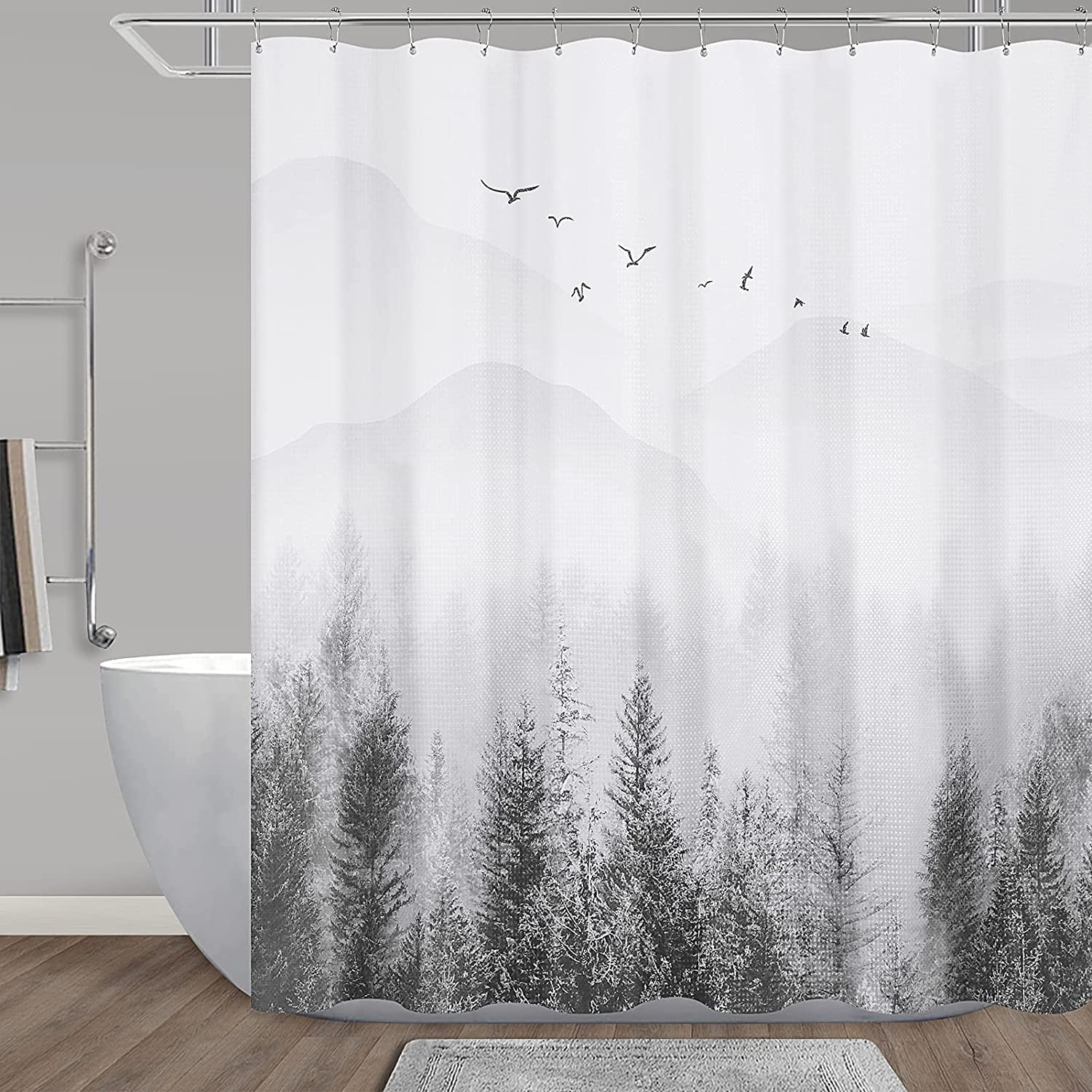 Grey Shower Curtain Forest Ombre Shower Curtain Set White Mountain ...