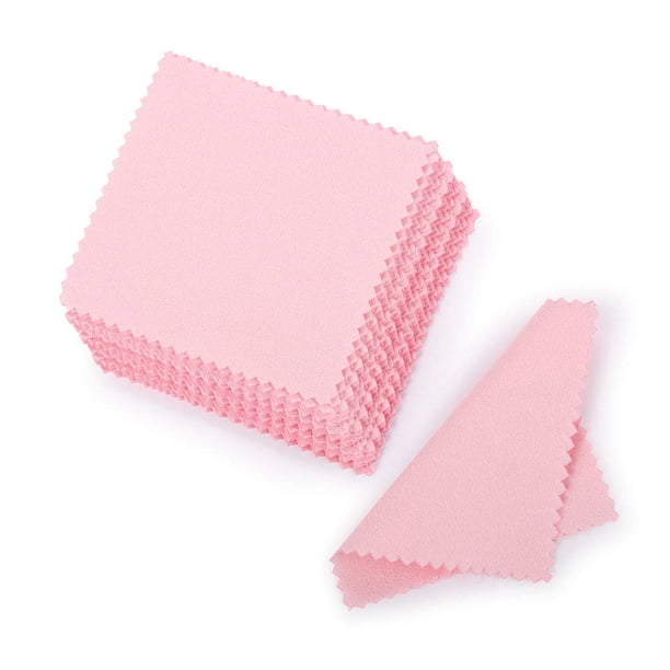 Paño de limpieza de joyas, paño de pulido rosa para plata de ley, oro, platino, pequeño paño para pulir, 8x8cm, 100 Uds.