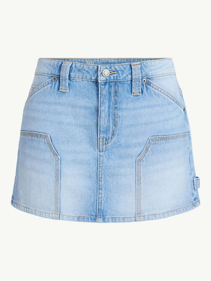 No Boundaries Denim Carpenter Micro Mini Skirt, Women's XXS-XXL
