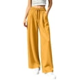 thumbnail image 3 of LIaqionyy Women's Straight Leg Pants Elastic Waist Drawstring Flowy Loose Lounge Lightweight Trousers with Pockets, 3 of 7