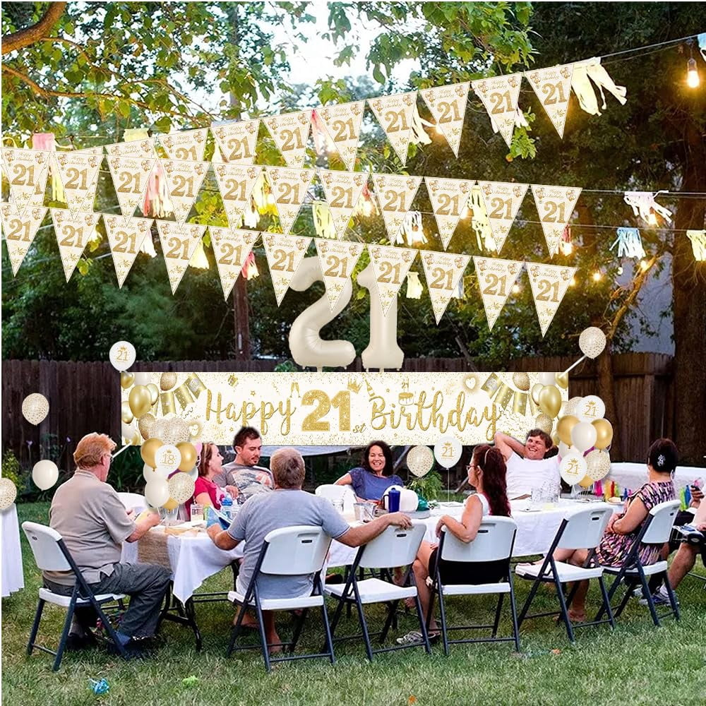 Wonsta 21. Geburtstag Dekoration Set – Marineblau & Gold, Inkl. Ballons, Banner, Wimpelkette Für Herren-Party