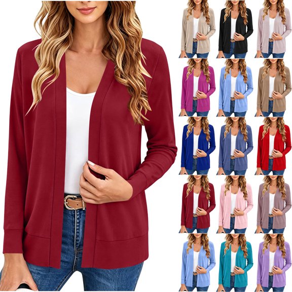 BXJX Womens Open Front Cardigans, Lightweight Long Sleeve Casual Knitted Cardigan Sweaters Red Size S