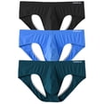 thumbnail image 2 of TANBOM Men's Bulge Enhancing Triangle Thong Nylon Underwear Blue/Black/Green L 3-Pack, 2 of 6