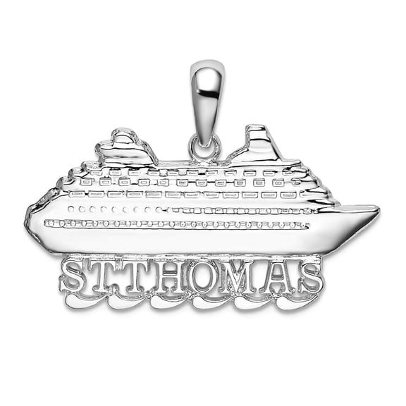 925 Sterling Silver Rhodium Plated Polished St. Thomas Cruise Ship Pendant Necklace 22.41mm long Pendant for Women