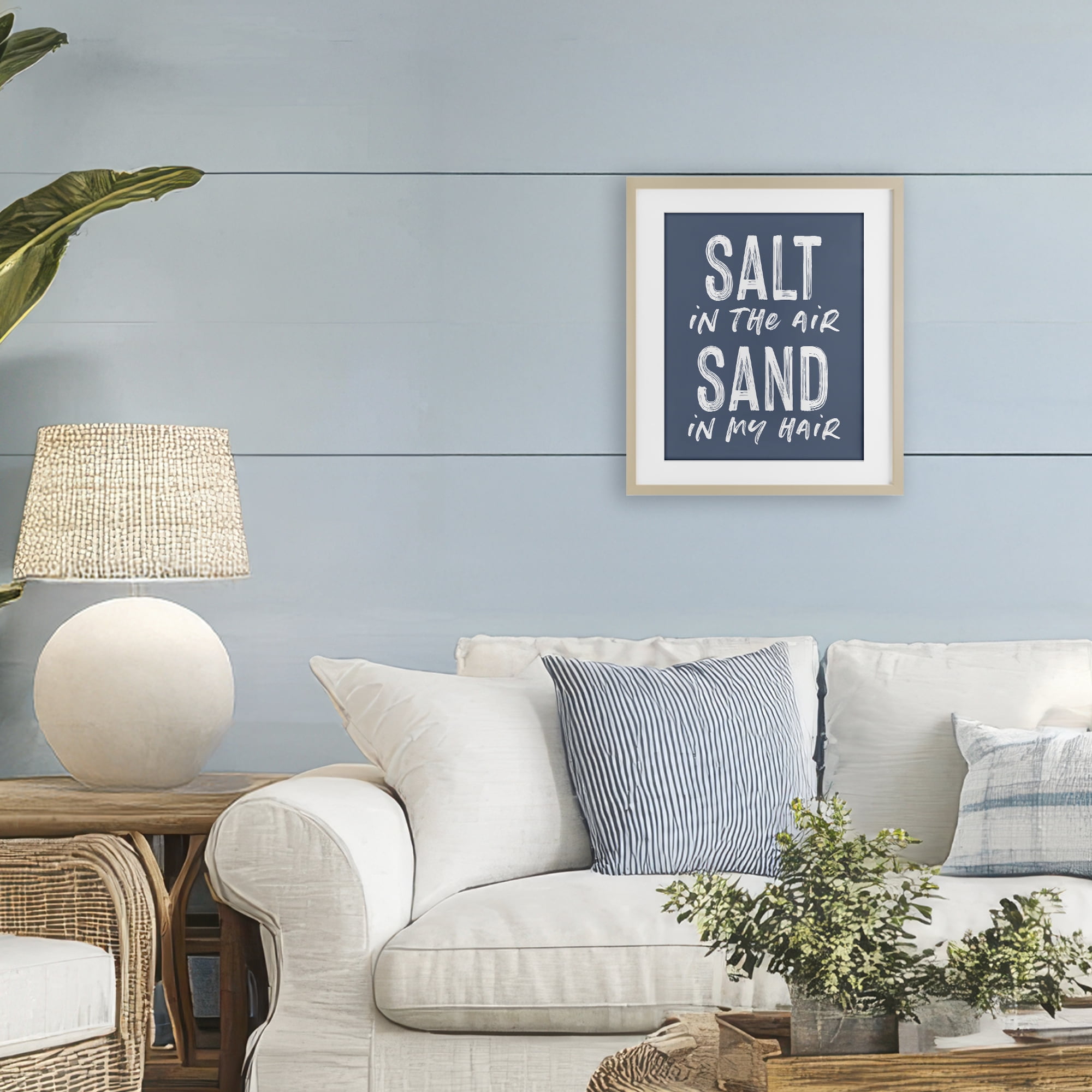 Summer Sentiment Salt Sand In Hair Birch Framed Print Under Glass, design by Lettered and Lined