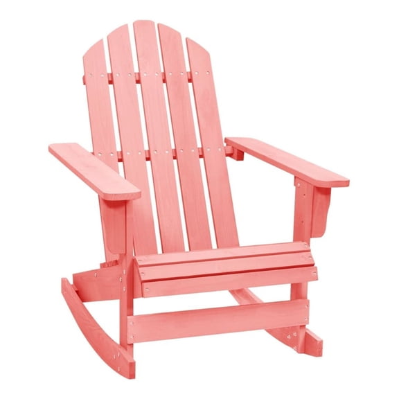 Pink Adirondack Rocking Chair - Solid Fir Wood Outdoor Rocker - Patio Garden Lawn Furniture - Comfortable Ergonomic Design - Weather Resistant