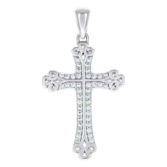925 Sterling Silver Unisex Cubic Zirconia Cross Religious Charm Pendant Necklace 34x17.7mm Wide Pendant for Women
