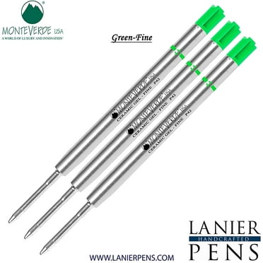 Lanier Combo Pack - 3 Pack - Monteverde Capless Ceramic Gel P42 Ink Refill Compatible with most Parker Style Ballpoint Pens - Green (Fine Tip 0.6mm)
