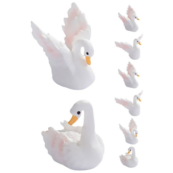 GOOHOCHY 8pcs White Mini Swan Figurines Miniature Swan Cake Toppers Resin Fairy Garden Accessories for DIY Moss Landscape Birthday Party Wedding Home Decorations
