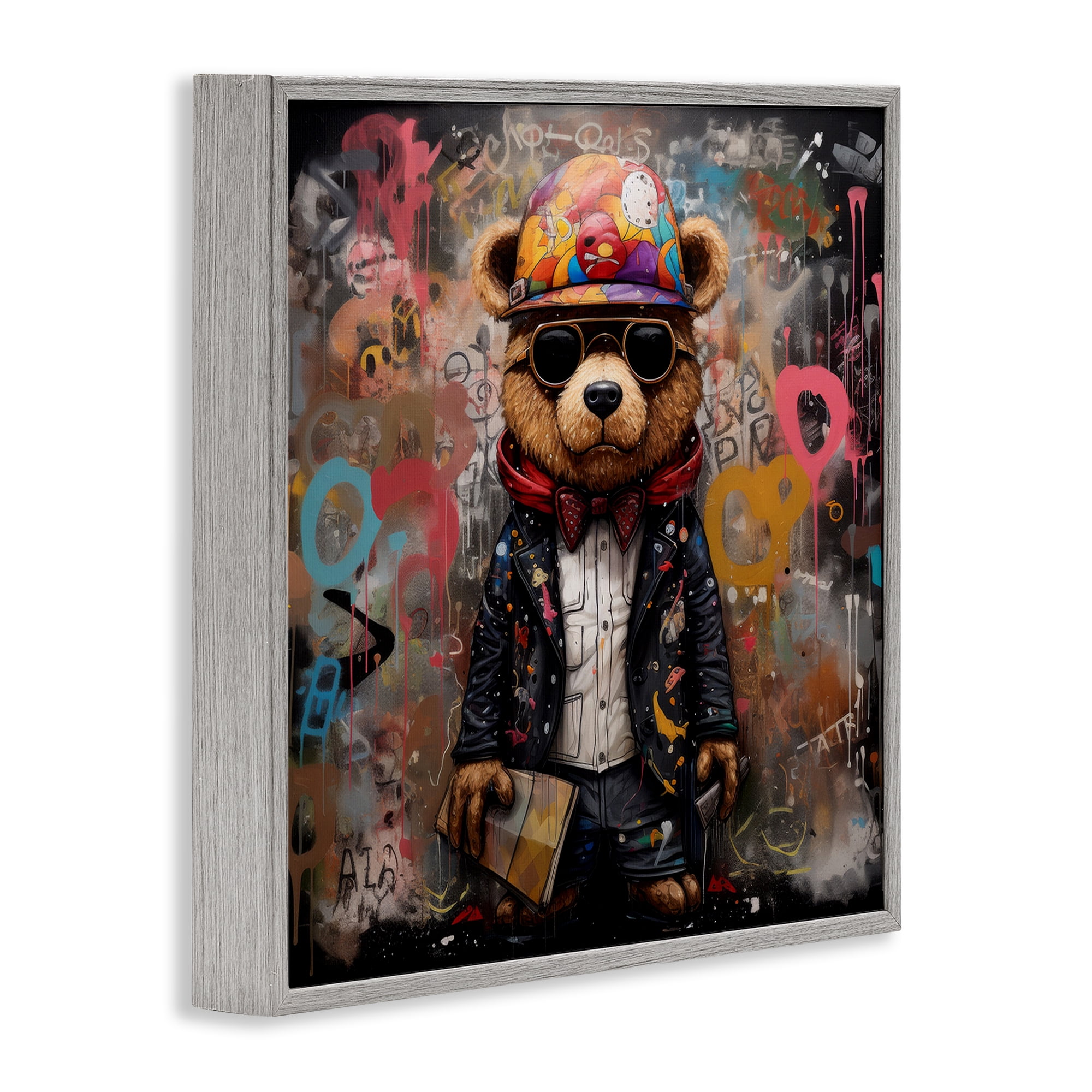 Stupell Industries Urban Graffiti Bear Animals & Insects Painting Gray Framed Art Print Wall Art, 24 x 24