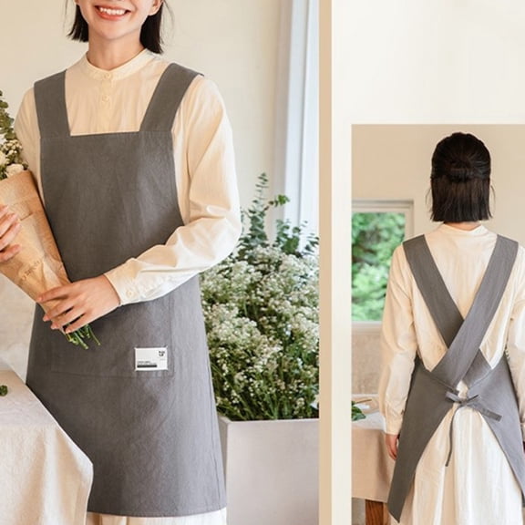 Japanese Style Apron for Women Back Cross Wide Strap Apron for Kitchen Cooking Baking Gardening Plus Size