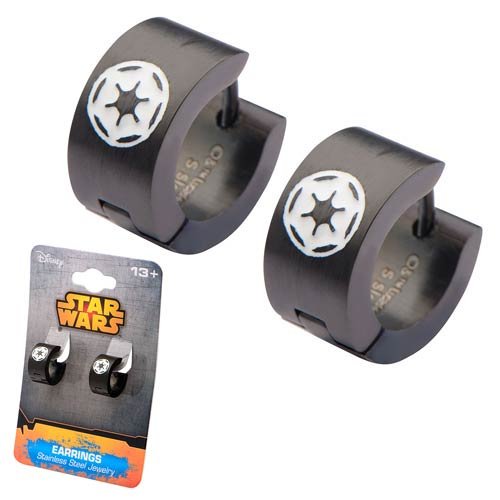 Pendientes Huggie negros con logo de engranaje imperial de Star Wars Body Vibe 839546008399