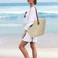 thumbnail image 4 of Straw Bags Summer Beach Tote Bag for Women Large Capacity Scalloped Straw Tote Bag with Zipper Beach Handbags Woven(Beige), 4 of 4