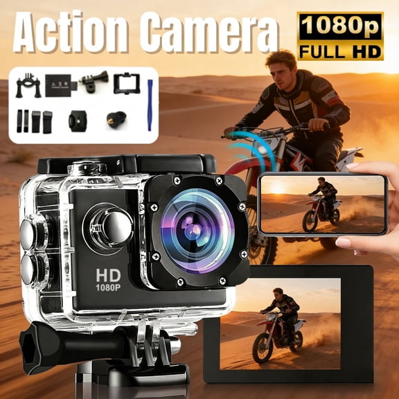 Ourlife Action Camera 1080P HD with Waterproof Case 30M Wearable Pocket Video Camera with 90° Wide Angle 12MP Photos 32GB Support, Mini Sports Camera for Teens Cycling Diving Outdoor Adventure Black