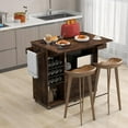 thumbnail image 2 of Topbuy Kitchen Island Cart with Drop-Leaf & Power Outlet Rolling Kitchen Cart on Wheels with Microwave Shelf Glass Holder Brown, 2 of 9