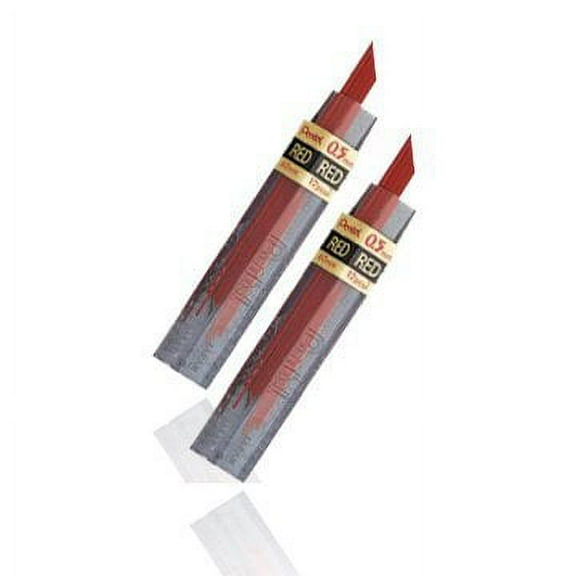 Pentel Lead Refills 0.5mm RED, 12 Leads per Tube [Pack of 2]