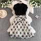 thumbnail image 2 of Vestidos estampados de encaje con cinturón, vestido de retazos de gasa negra, Vestido ligero de lujo para niña dulce, longitud media, Verano, 2 of 5