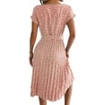 thumbnail image 4 of DYMADE Women Summer Floral Print Elastic Waist Short Sleeve Belted Midi Length A-Line Dress, 4 of 4