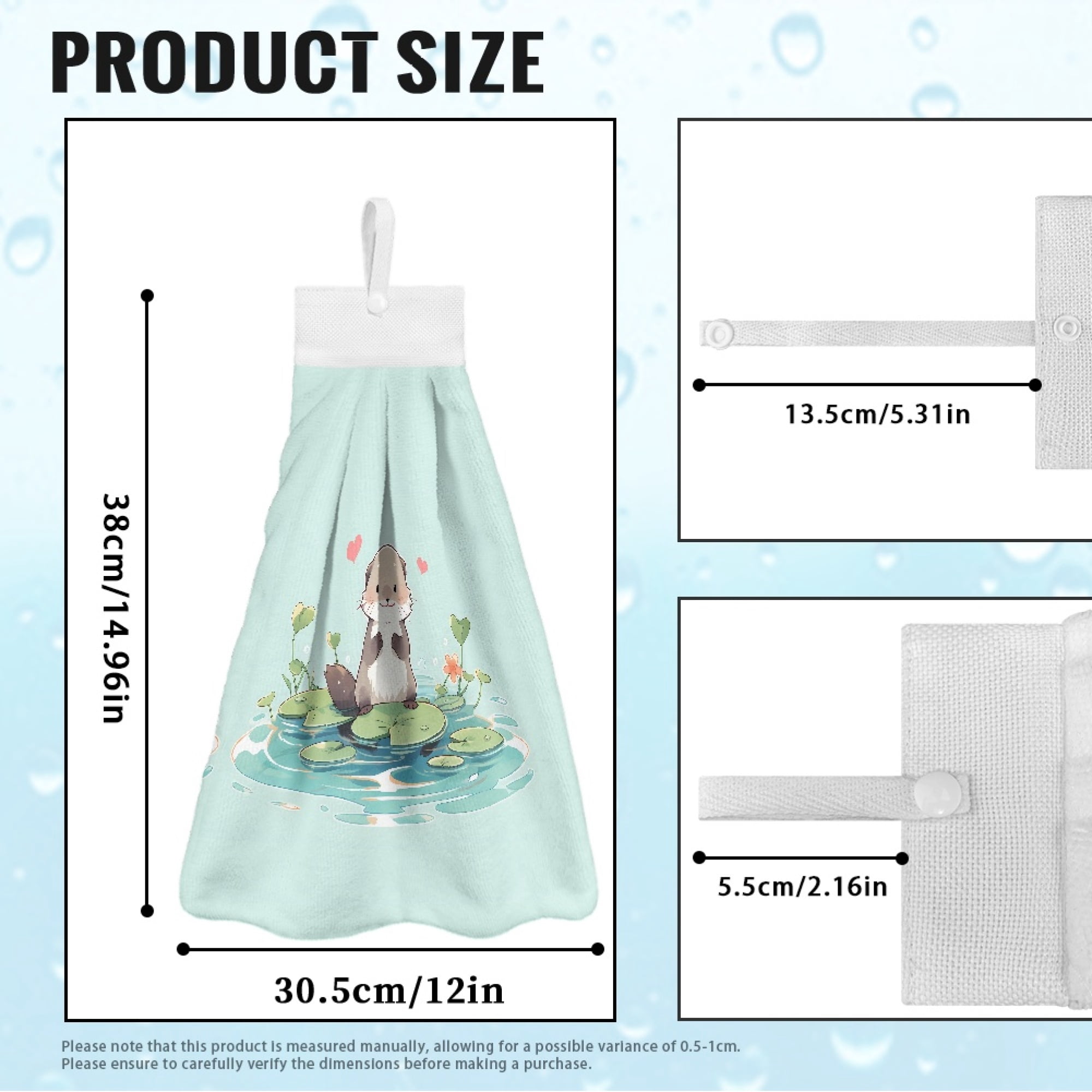 ZIATUBLE Otter Hanging Hand Towels Fast Drying Hanging Kitchen Dish Towel Set 3 Piece with Snap Button Bathroom Hand Bath Towel Easy to Clean Kitchen Hand Towels and Washcloths Home Decor