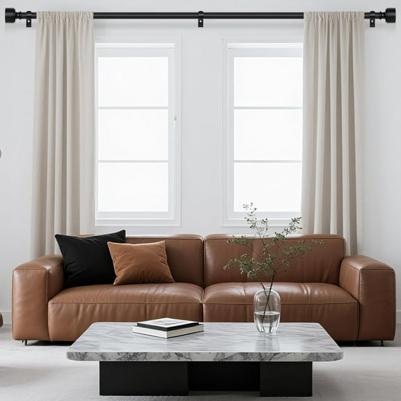 Black Curtain Rods for Windows 72 to 144 Inch(6-12ft), 1 Inch Diameter Heavy Duty Curtain Rod, Adjustable Decorative Drapery Poles 72-144", Matte Black