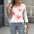 thumbnail image 5 of Jsaierl 3/4 Length Sleeve Womens Tops Summer Button Up Round Neck Shirts Boho Print Petite Blouses Going Out Holiday Tunic Top S-2XL, 5 of 8