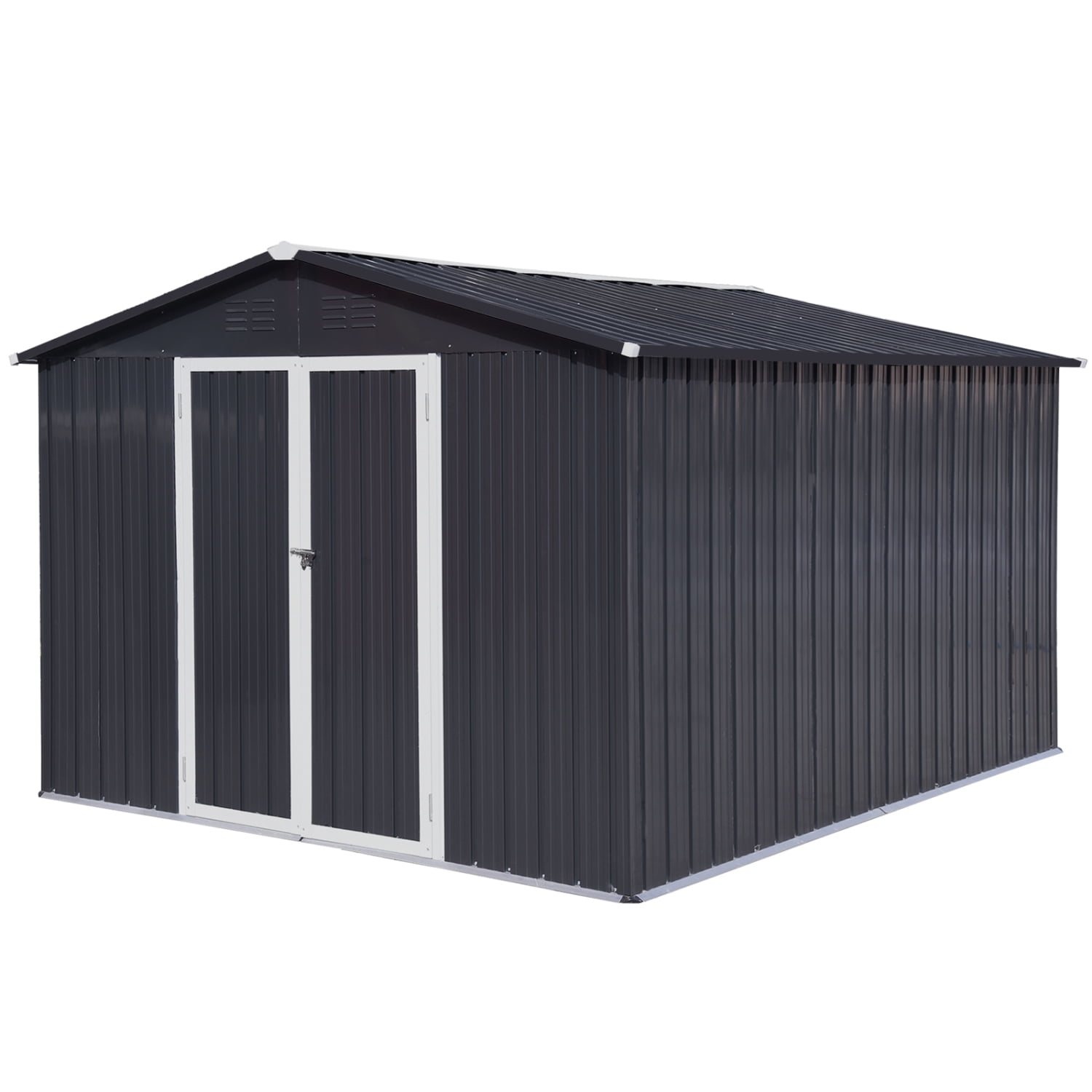 LoLado 10x8 FT Outdoor Metal Storage Sheds, Garden Sheds Waterproof with Lockable Doors, for Backyard, Lawn, Dark-grey