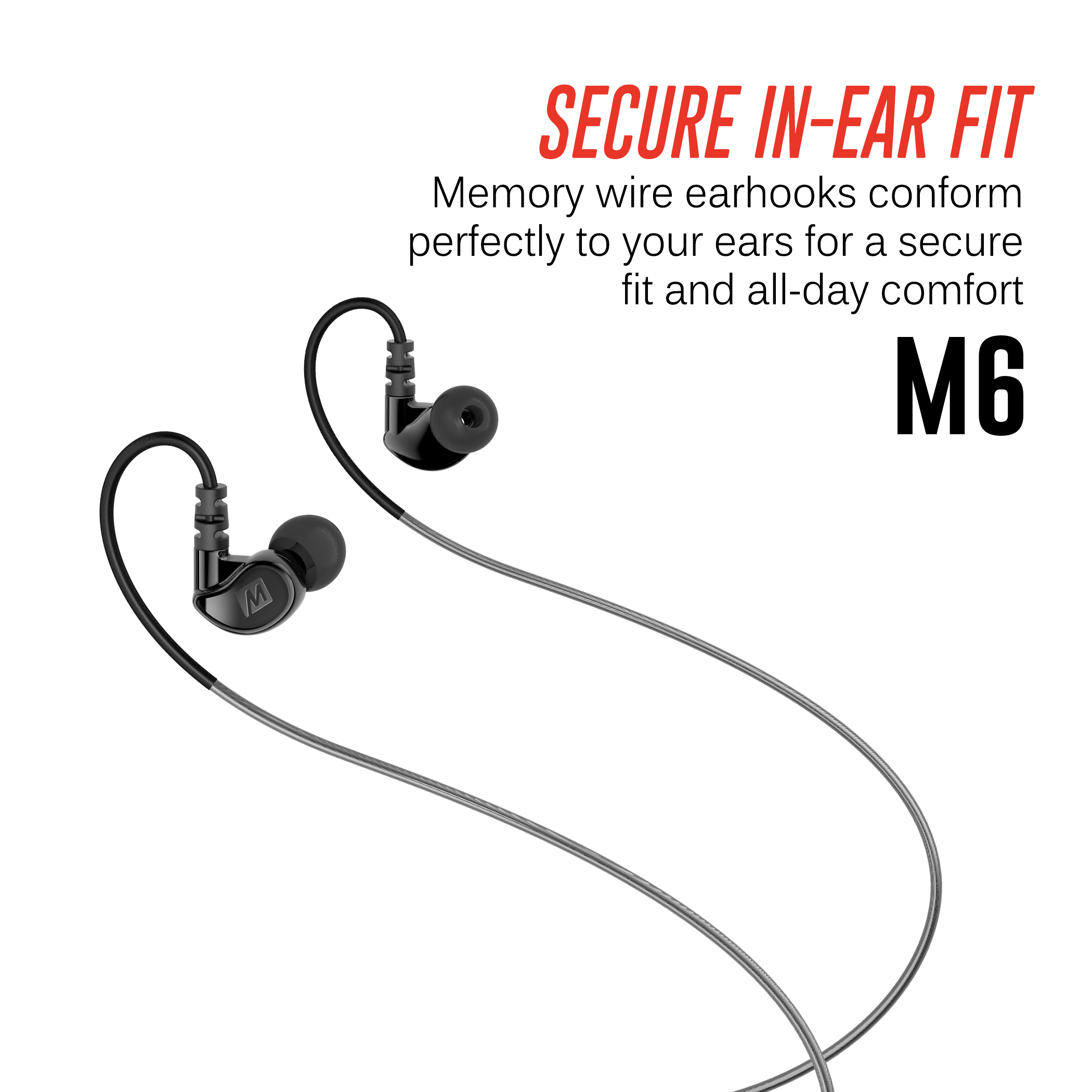 MEE Audio M6 Sport Wired Earbuds, Sweatproof, Black photo 3