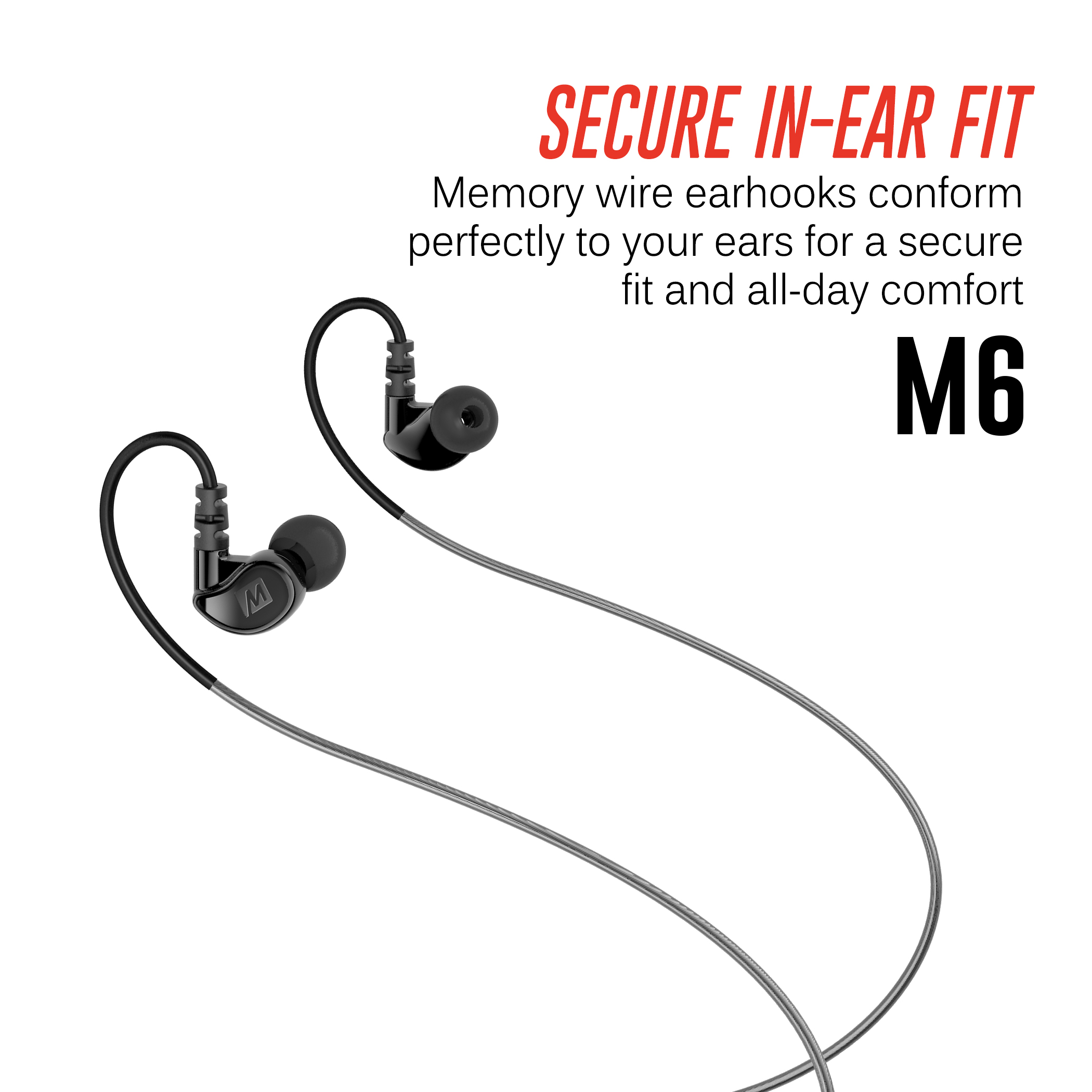 MEE audio M6 Sport Wired Earbuds, Noise Isolating In Ear Headphones, Sweatproof Earphones for Running/Gym/Workouts with Dynamic Enhanced Bass Sound, Memory Wire Earhooks, 3.5mm Jack Plug (Black) - image 4 of 9