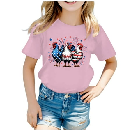 

ZMHEGW Kid Independence Day Theme Fashion Part Print Short Sleeve Round Neck T Shirt Tops Toddler Boys Girls T Shirts