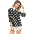 thumbnail image 4 of Disfraz de Halloween para mujer Allegra K Polka Dots Contraste Peter Pan Collar Top 3/4 Mangas Blusa Camisa Negro L, 4 of 6