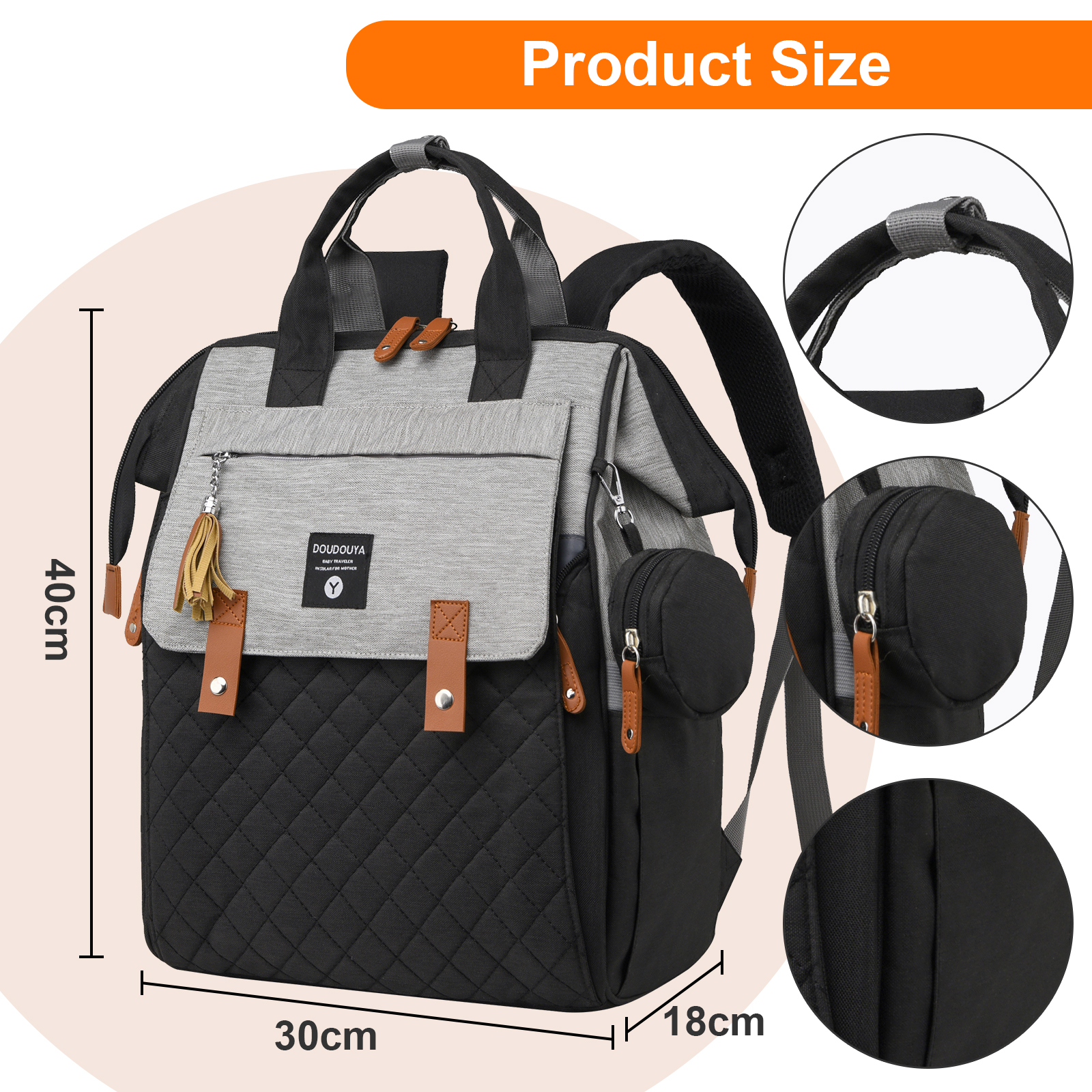 Eurhowing Baby Diaper Bag Backpack for Mom & Dad, Large Capacity Baby Bag with Stroller Straps & Insulated Pocket, Waterproof Diaper Backpack for Travel, Black