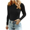 thumbnail image 2 of Xysaqa Women's Long Sleeve Slim Fitted Turtleneck Sweater T-Shirt Fashion Ribbed Knit Pullover Bottom Tops Tee Shirts S-3XL, 2 of 5