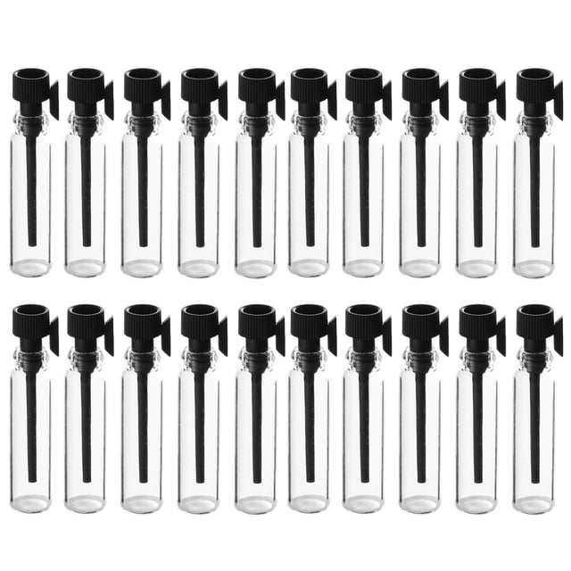 100 frascos cuentagotas para perfume, frascos rellenables vacíos, envases de vidrio para perfume (gotero negro de 1 ml)