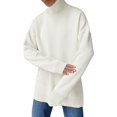 thumbnail image 2 of IMENGL Chandail à Col Roulé en Tricot Ample Automne Hiver, Blanc G, Taille M-L, 2 of 7