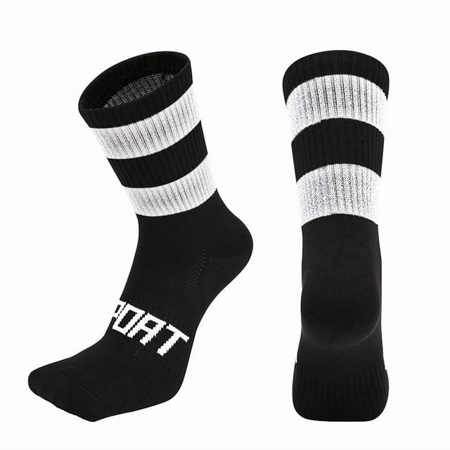 Cotton Reflective Cycling Socks High-Visibility Breathable Athletic Socks Bike Riding Running Socks for Men and Women Black