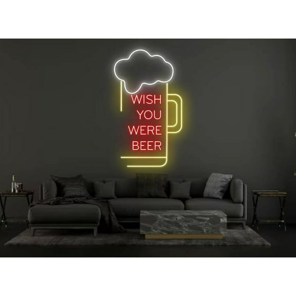 Glowneon Wish You Were Beer Neon Sign, Beer Bottle Sign, Bar Pub Decor