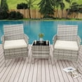 thumbnail image 3 of 3-Piece Patio Furniture Set PE Rattan Wicker Outdoor Chairs with Cushions Glass Coffee Table Steel Frame for Garden Deck Porch, 3 of 8