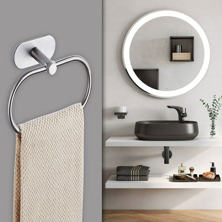 Willstar Stainless Steel Bath Towel Ring Self Adhesive Wall Mounted Hanging Oval Hang Toweler Bathroom Accessories Highly Polished Chrome Oval Towel