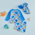 thumbnail image 4 of AWZXDE Toddler Baby Boys Cartoon 3 Piece Swimsuit Set Long Sleeve Shirt And Trunks Rash Guard With Hat For Beach Blue, 4 of 7
