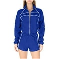 thumbnail image 5 of QATAINLAV Two Piece Sets for Women Full Zip Up Crop Sweatshirts Sport Jackets and Drawstring Shorts Fashion Stripe Tracksuits with Pockets, Dark Blue, XXL, 5 of 10