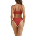 thumbnail image 3 of Women's Adjustable Spaghetti Straps Bikini Sets, 2 Piece Ribbed High Waist Bottoms Swimwear Bathing Suits Small Red, 3 of 5