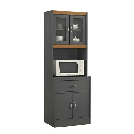 Hodedah Kitchen Cabinet with 1-Drawer  plus Space for Microwave in Grey-Oak