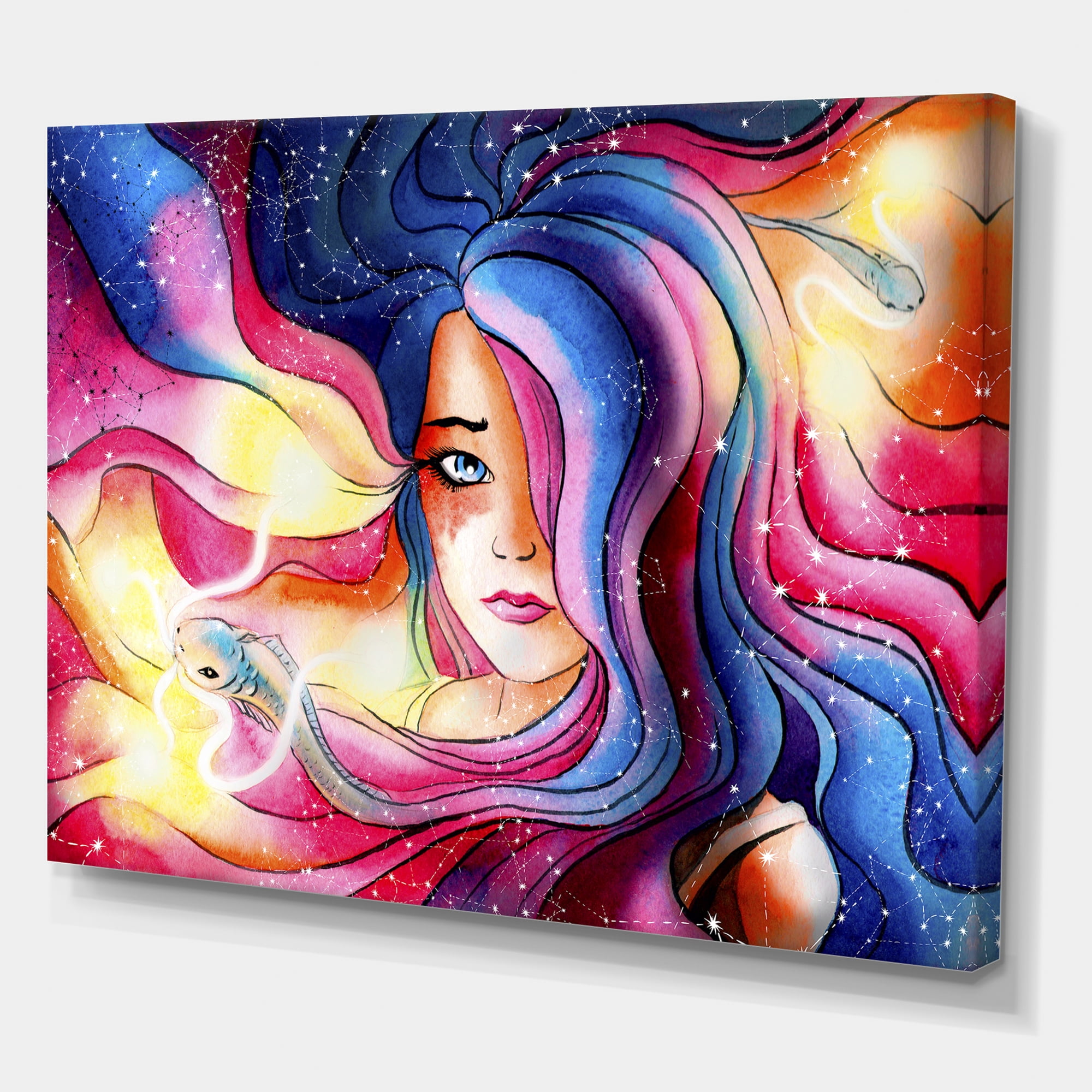 Designart ' The Girl Portrait With The Glowing Hair ' Modern Canvas Wall Art Print