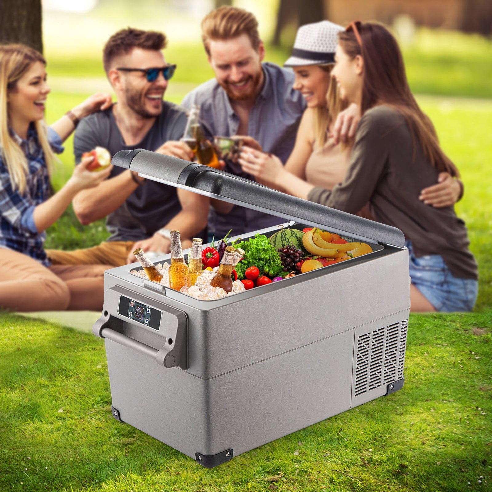 VEVOR Portable Refrigerator 37 Quart(35 Liter),12 Volt Refrigerator App Control(-4 ℉ ~68 ℉ ), Car Refrigerator Dual Zone with 12/24v DC & 110-240v AC for Camping, Travel, Fishing, Outdoor or Home Use