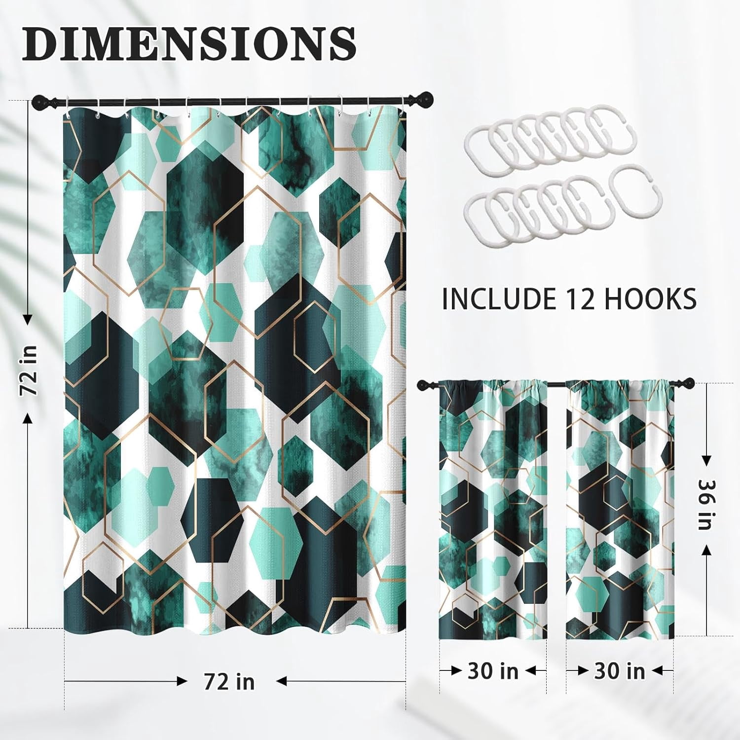 Vintage Brown Shower Curtain Set with Window Curtain, Royal Abstract Line Modern Bathroom Window Curtain with Waterproof Shower Curtain Set for Bathroom Decor