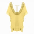 thumbnail image 6 of NIEWTR Women's Bathing Suit Cover Up Striped Print Drawstring Waist Loose Swim Cover Up(Yellow,One Size), 6 of 7