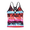 thumbnail image 4 of Eandarui Youth Big Girls Floral Printed 3Pcs Tankini Swimsuit Tankini Top Bottom Set Bathing Suit Hot Pink 6, 4 of 5