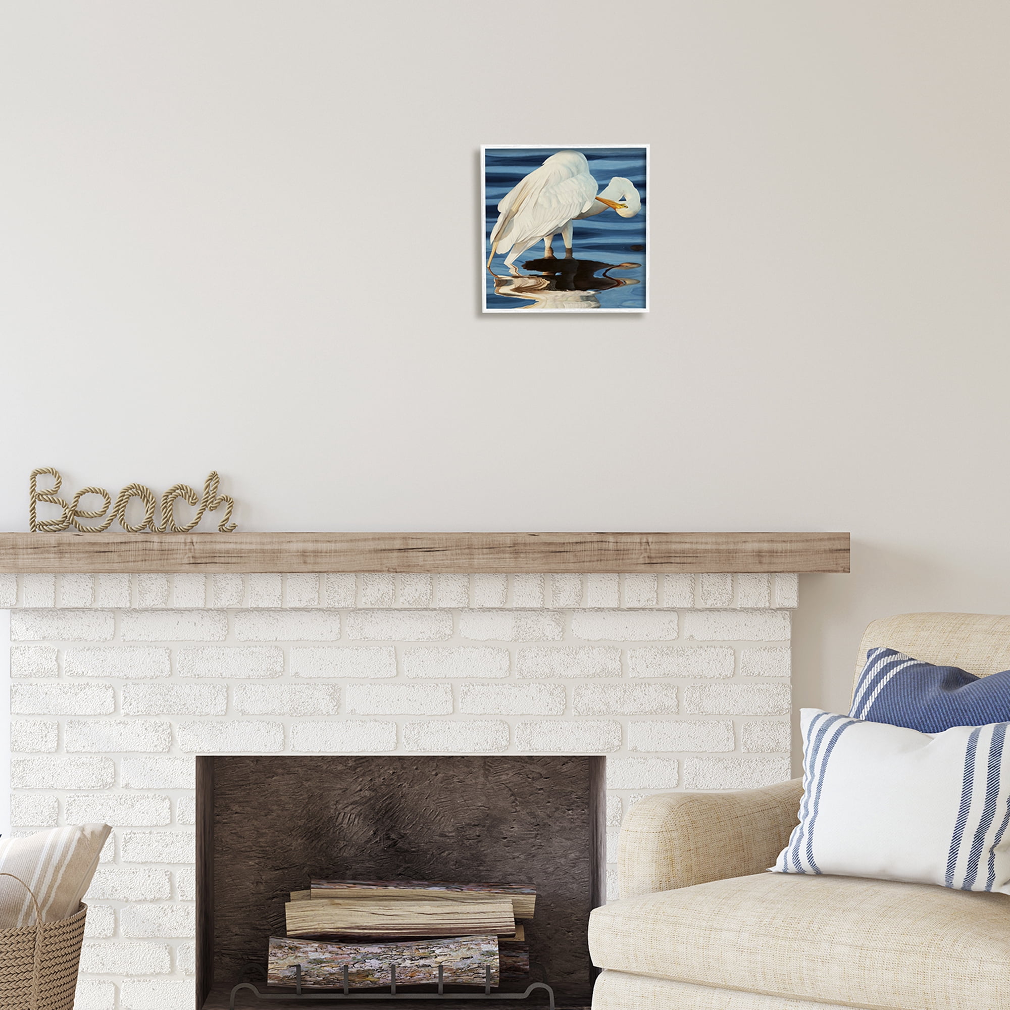 Stupell Industries Crane Bird Preening Animals & Insects Photography White Framed Art Print Wall Art, 12 x 12